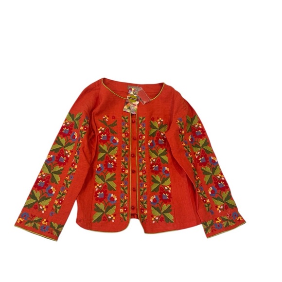 Linen Gallery Tops - NWT: Women’s Linen Gallery Linen Button Down Top/Blazer Floral Embroidery: EU44